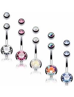 BodyJ4You 5PC Belly Button Rings 14G Stainless Steel CZ Girl Women Navel 5 Replacement Balls Pack