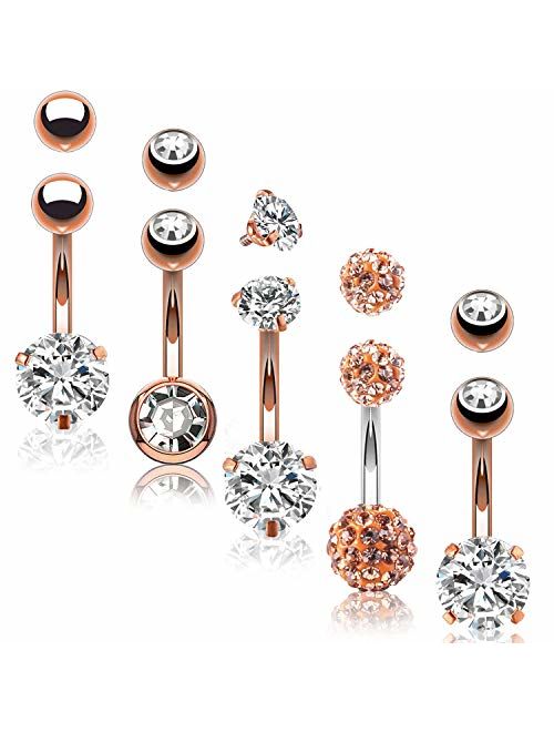 BodyJ4You 5PC Belly Button Rings 14G Stainless Steel CZ Girl Women Navel 5 Replacement Balls Pack