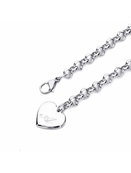 Initial Charm Bracelets Stainless Steel Heart 26 Letters Alphabet Bracelet for Women, Valentine's Day Gifts