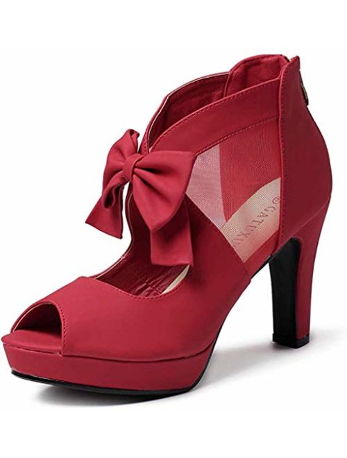 GATUXUS Open Toe Women Platform High Heel Shoes Bows Strappy Sandals