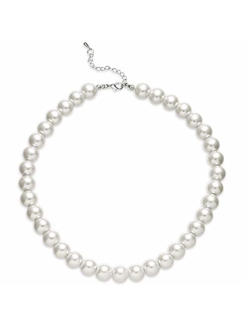 BABEYOND Round Imitation Pearl Necklace Wedding Pearl Necklace for Brides White