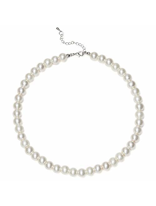 BABEYOND Round Imitation Pearl Necklace Wedding Pearl Necklace for Brides White