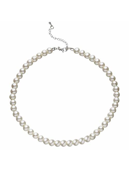 BABEYOND Round Imitation Pearl Necklace Wedding Pearl Necklace for Brides White