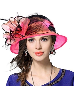 VECRY Lady Derby Dress Church Cloche Hat Bow Bucket Wedding Bowler Hats