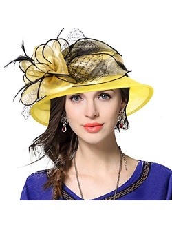 VECRY Lady Derby Dress Church Cloche Hat Bow Bucket Wedding Bowler Hats