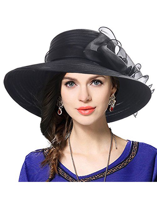 VECRY Lady Derby Dress Church Cloche Hat Bow Bucket Wedding Bowler Hats