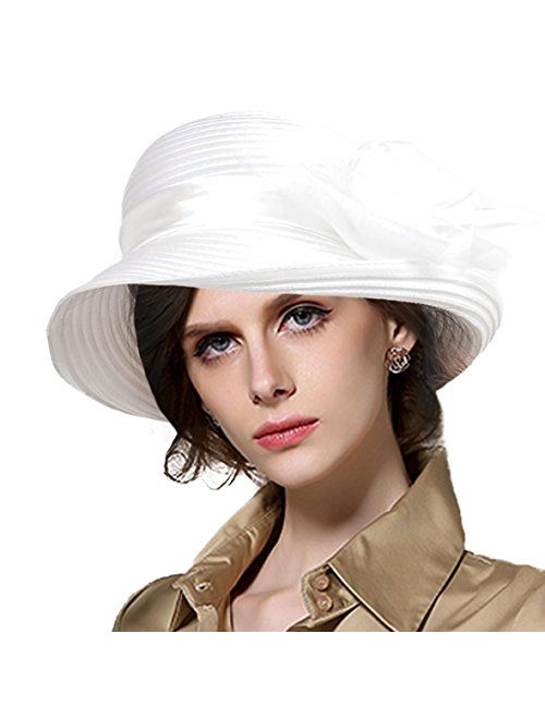 VECRY Lady Derby Dress Church Cloche Hat Bow Bucket Wedding Bowler Hats