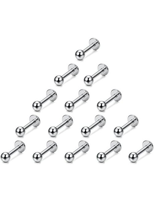 FUNRUN JEWELRY 15PCS 16G Stainless Steel Lip Rings Labret Nose Studs Piercing Labret Monroe Nose Studs Ear Tragus Helix Earring 3mm Ball 6-12mm Bar Length