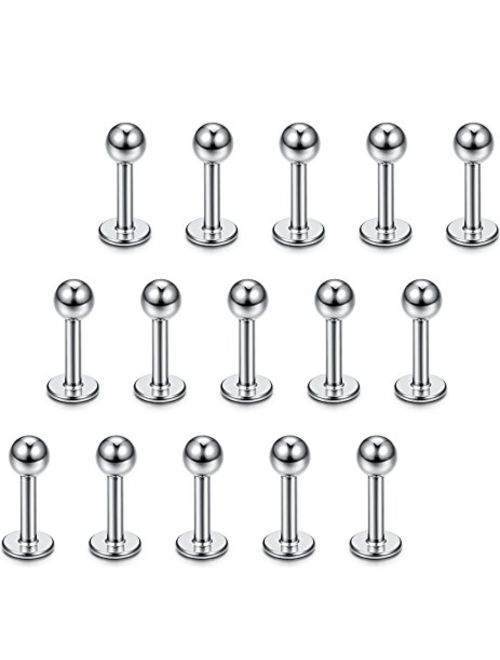 FUNRUN JEWELRY 15PCS 16G Stainless Steel Lip Rings Labret Nose Studs Piercing Labret Monroe Nose Studs Ear Tragus Helix Earring 3mm Ball 6-12mm Bar Length