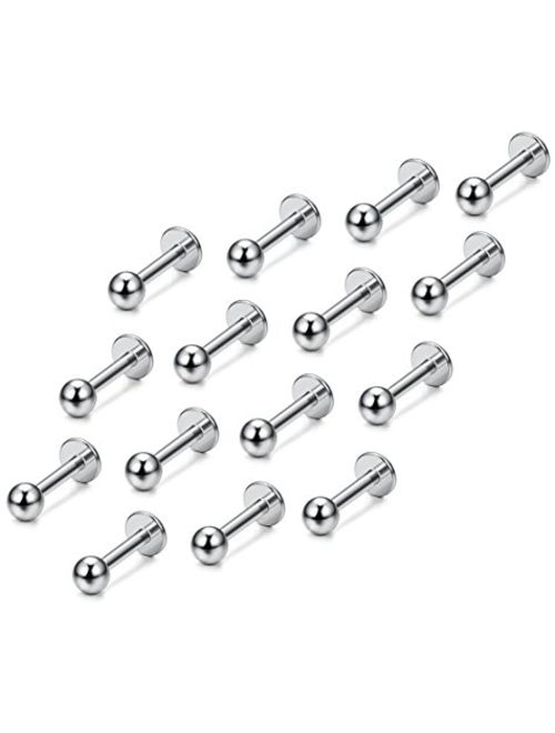 FUNRUN JEWELRY 15PCS 16G Stainless Steel Lip Rings Labret Nose Studs Piercing Labret Monroe Nose Studs Ear Tragus Helix Earring 3mm Ball 6-12mm Bar Length