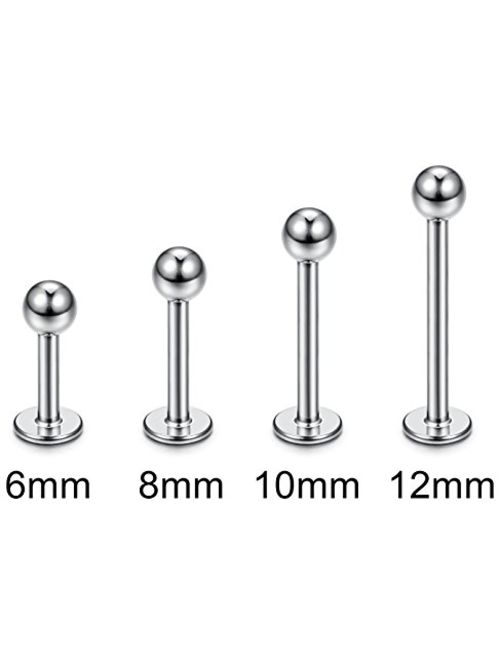 FUNRUN JEWELRY 15PCS 16G Stainless Steel Lip Rings Labret Nose Studs Piercing Labret Monroe Nose Studs Ear Tragus Helix Earring 3mm Ball 6-12mm Bar Length