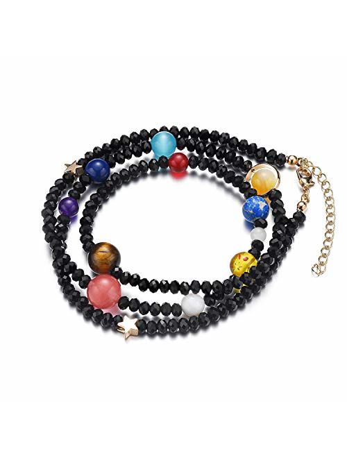 MENGLINA Women Stone Bead Charm Bracelet Universe Galaxy The Eight Planets Nine Planets in The Solar System Guardian Star Bracelets