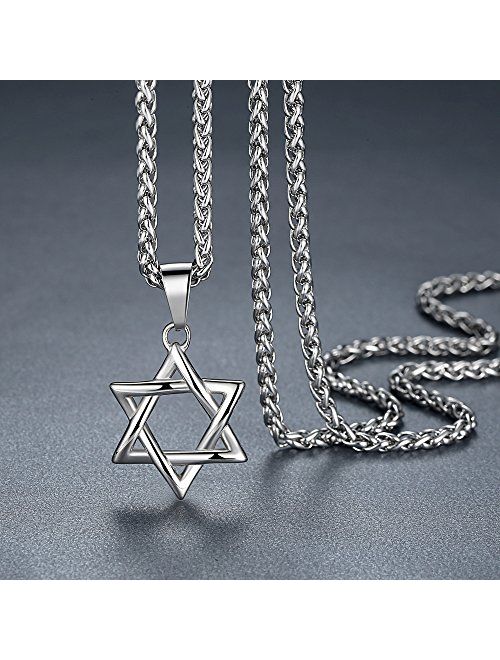 Stainless Steel Star of David Pendant Necklace, Unisex, 24" Link Chain, hhp010