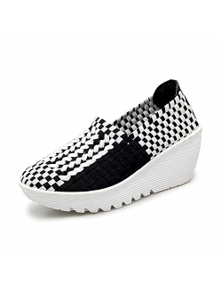 Ruiatoo Womens Comfortable Walking Shoes Wedge Platform Sandals Woven Pumps Mary Jane Shoes