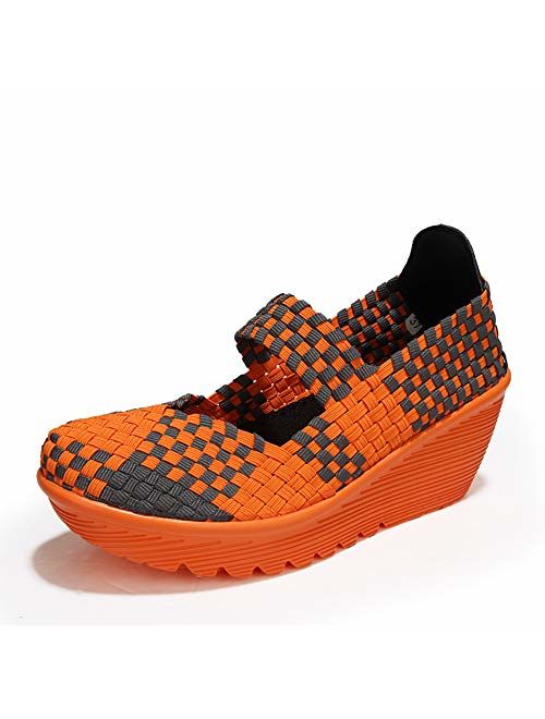 Ruiatoo Womens Comfortable Walking Shoes Wedge Platform Sandals Woven Pumps Mary Jane Shoes