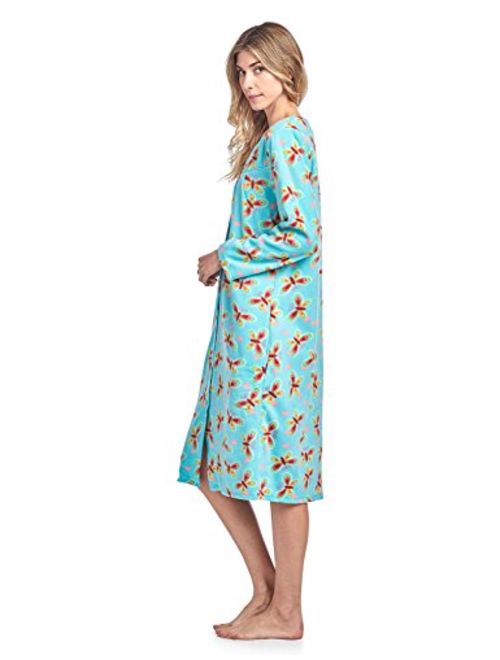 Casual Nights Women's Printed Fleece Snap-Front Lounger House Dress