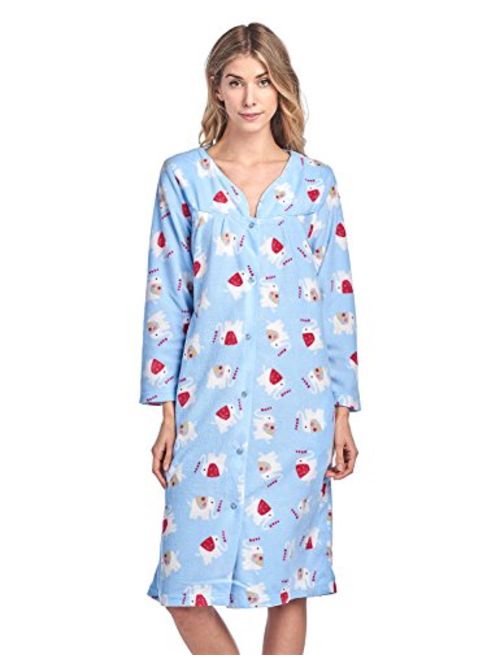 Casual Nights Women's Printed Fleece Snap-Front Lounger House Dress