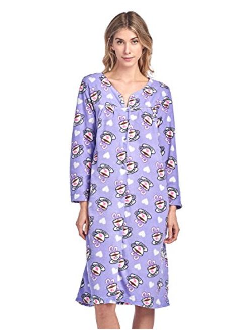 Casual Nights Women's Printed Fleece Snap-Front Lounger House Dress