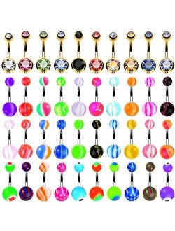 BodyJ4You 60PC Belly Button Ring Set 14G Mix CZ Steel Acrylic Bioflex Banana Bar Body Piercing Jewelry