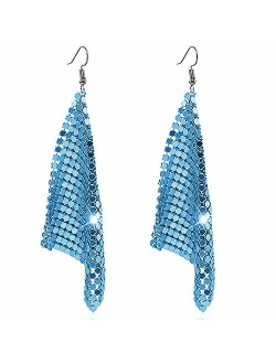 Suyi Trendy Women Earrings Metal Mesh Grid Sequins Tassel Long Drop Dangle Earrings