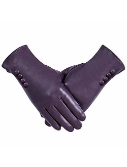 Winter PU Leather Gloves For Women, Warm Thermal Touchscreen Texting Typing Dress Driving Motorcycle Gloves With Wool Lining