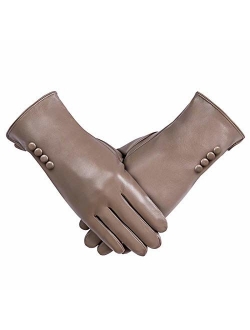 Winter PU Leather Gloves For Women, Warm Thermal Touchscreen Texting Typing Dress Driving Motorcycle Gloves With Wool Lining