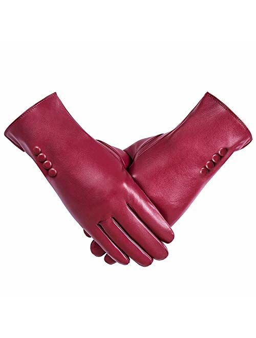 Winter PU Leather Gloves For Women, Warm Thermal Touchscreen Texting Typing Dress Driving Motorcycle Gloves With Wool Lining