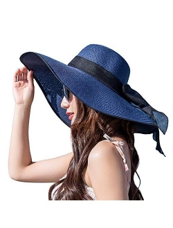 Women's Wide Brim Sun Protection Straw Hat,Folable Floppy Hat,Summer UV Protection Beach Cap