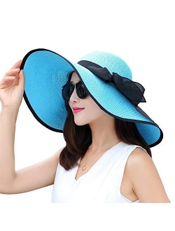 Women's Wide Brim Sun Protection Straw Hat,Folable Floppy Hat,Summer UV Protection Beach Cap