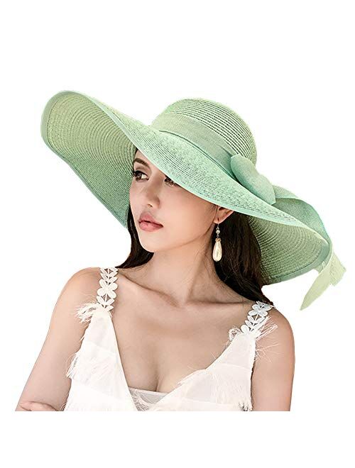 Women's Wide Brim Sun Protection Straw Hat,Folable Floppy Hat,Summer UV Protection Beach Cap