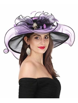 Lucky Leaf Women Kentucky Derby Church Cap Wide Brim Summer Sun Hat for Party Wedding