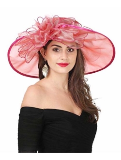 Lucky Leaf Women Kentucky Derby Church Cap Wide Brim Summer Sun Hat for Party Wedding