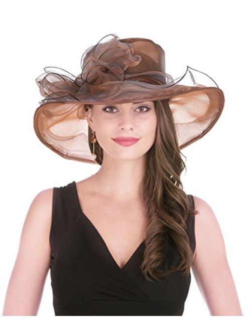 Lucky Leaf Women Kentucky Derby Church Cap Wide Brim Summer Sun Hat for Party Wedding