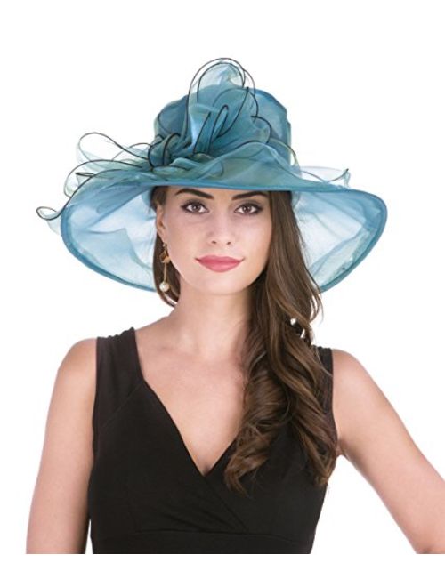 Lucky Leaf Women Kentucky Derby Church Cap Wide Brim Summer Sun Hat for Party Wedding