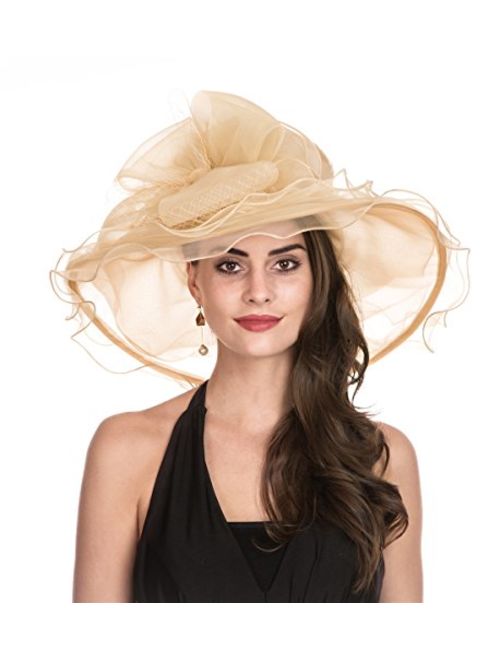 Lucky Leaf Women Kentucky Derby Church Cap Wide Brim Summer Sun Hat for Party Wedding