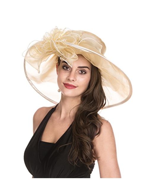 Lucky Leaf Women Kentucky Derby Church Cap Wide Brim Summer Sun Hat for Party Wedding