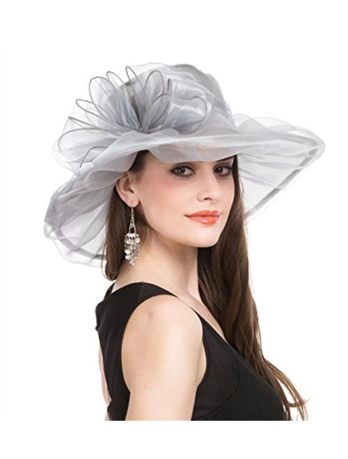 Lucky Leaf Women Kentucky Derby Church Cap Wide Brim Summer Sun Hat for Party Wedding