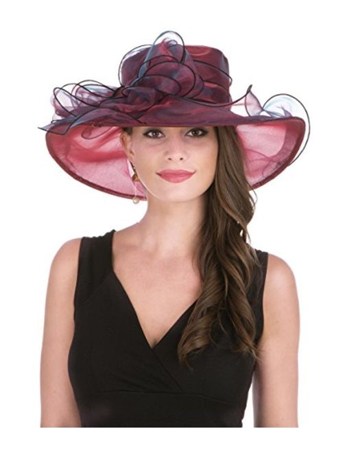 Lucky Leaf Women Kentucky Derby Church Cap Wide Brim Summer Sun Hat for Party Wedding