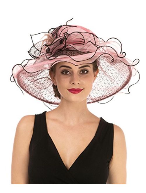 Lucky Leaf Women Kentucky Derby Church Cap Wide Brim Summer Sun Hat for Party Wedding