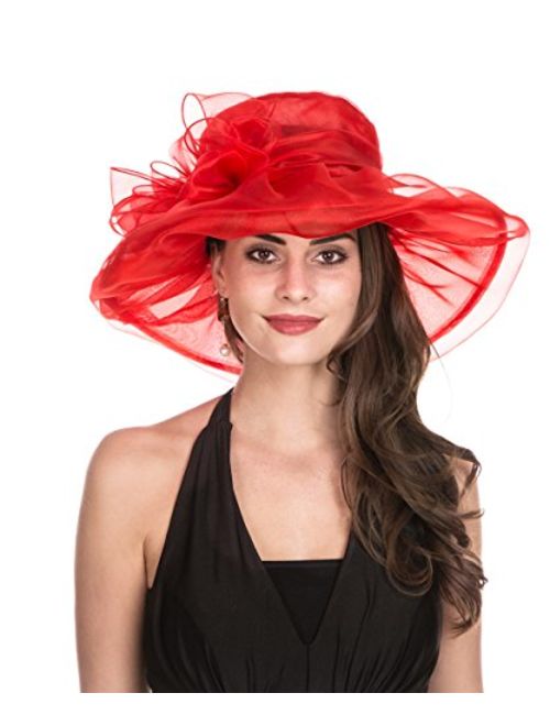 Lucky Leaf Women Kentucky Derby Church Cap Wide Brim Summer Sun Hat for Party Wedding