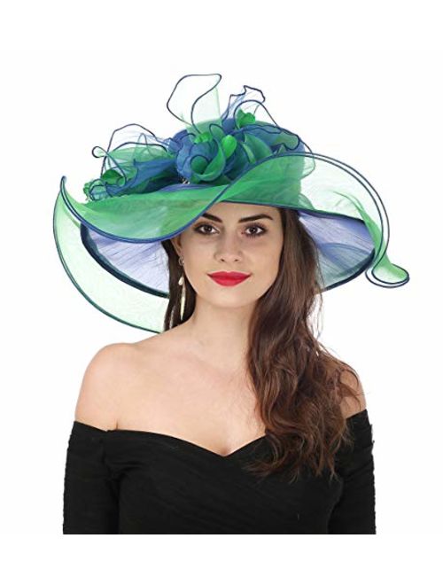 Lucky Leaf Women Kentucky Derby Church Cap Wide Brim Summer Sun Hat for Party Wedding