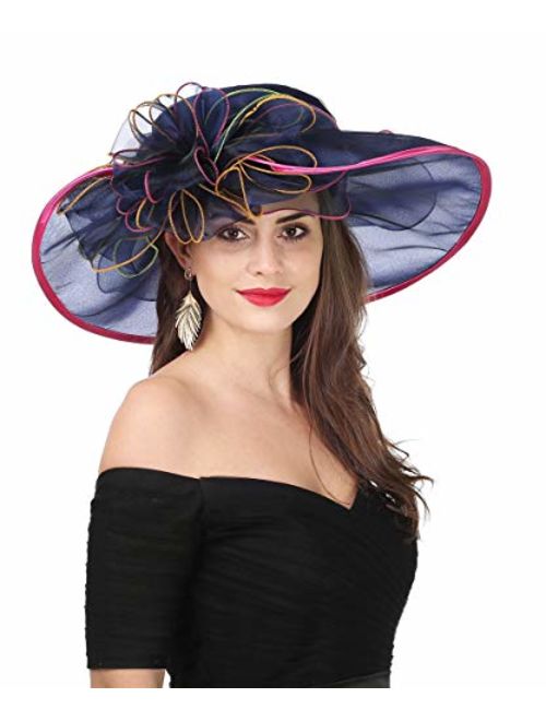 Lucky Leaf Women Kentucky Derby Church Cap Wide Brim Summer Sun Hat for Party Wedding