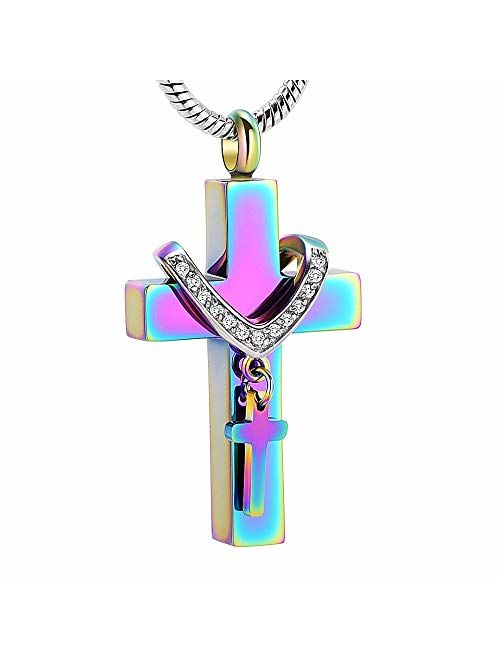 Stainless Steel Cross Memorial Cremation Ashes Urn Pendant Necklace Keepsake Jewelry Urn