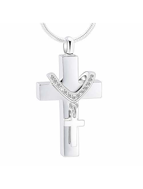 Stainless Steel Cross Memorial Cremation Ashes Urn Pendant Necklace Keepsake Jewelry Urn