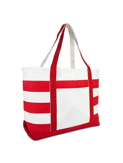 Striped Boat Bag Premium Cotton Canvas Tote Black, Red, Pink, Navy Blue, Purple