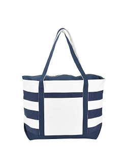 Striped Boat Bag Premium Cotton Canvas Tote Black, Red, Pink, Navy Blue, Purple