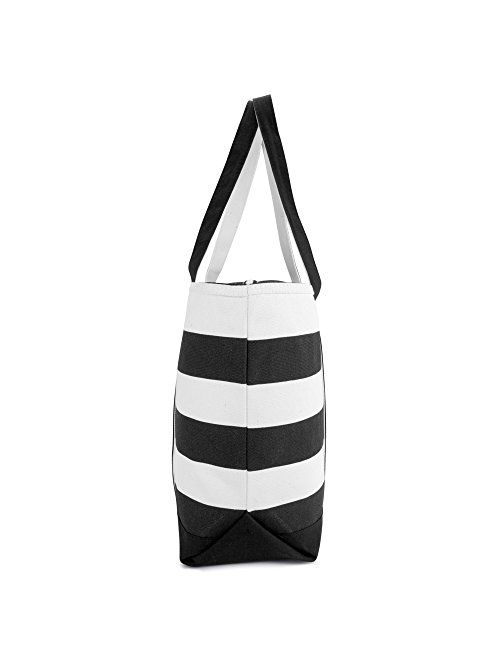 DALIX Striped Boat Bag Premium Cotton Canvas Tote Black, Red, Pink, Navy Blue, Purple