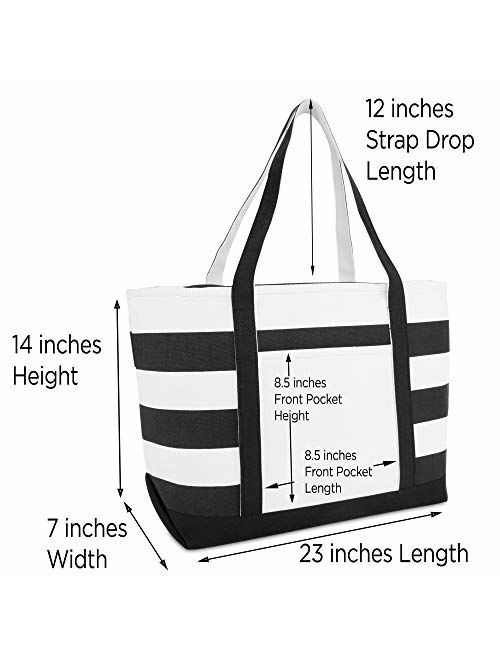 DALIX Striped Boat Bag Premium Cotton Canvas Tote Black, Red, Pink, Navy Blue, Purple