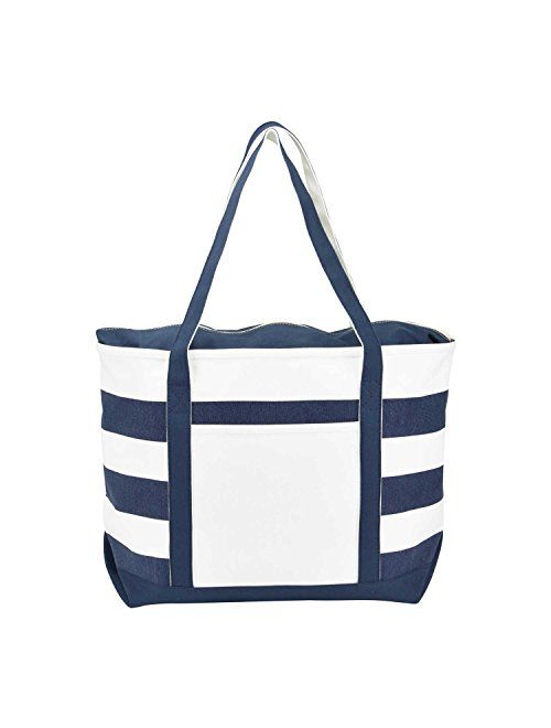 DALIX Striped Boat Bag Premium Cotton Canvas Tote Black, Red, Pink, Navy Blue, Purple