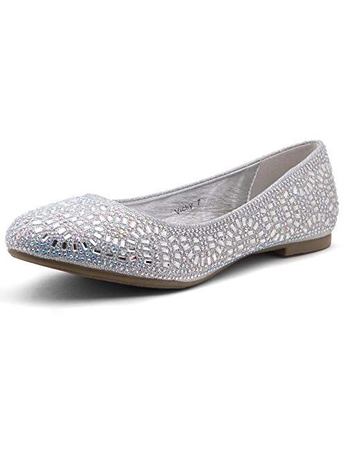 Herstyle Women's Vicky Round Toe Jeweled Embellishments Rhinestone Ballet Flats Shoes